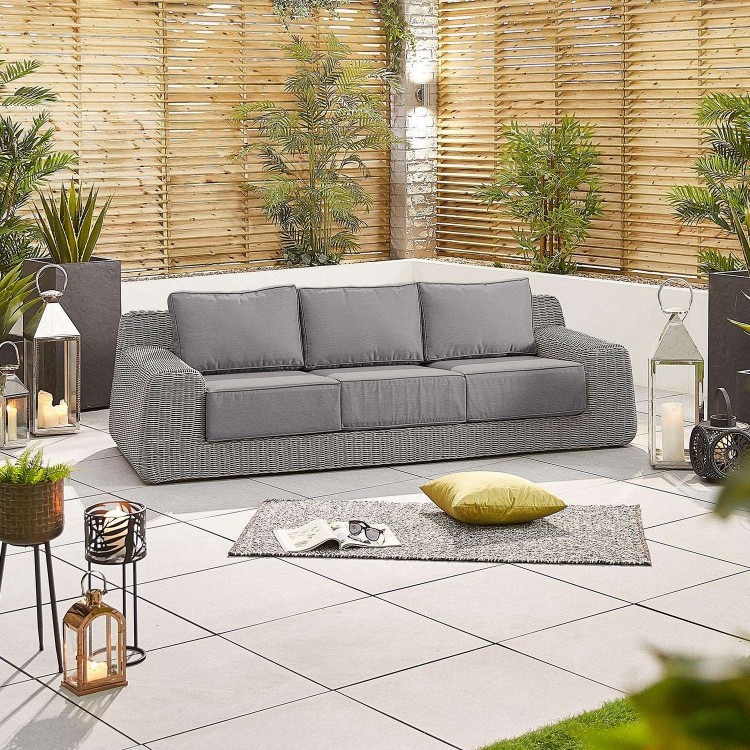 Nova Garden Furniture Luxor White Wash Rattan 3 Seater Sofa