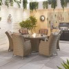 Nova Garden Furniture Thalia Willow Rattan 6 Seat Round Dining Set with Fire Pit Table