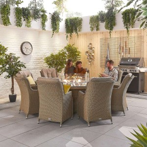 Nova Garden Furniture Thalia Willow Rattan 8 Seat Round Dining Set with Fire Pit Table Nova Garden Furniture Thalia Willow Rattan 8 Seat Round Dining Set with Fire Pit Table