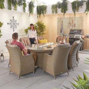 Nova Garden Furniture Thalia Willow Rattan 8 Seat Oval Dining Set with Fire Pit Table