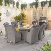 Nova Garden Furniture Thalia White Wash Rattan 8 Seat Oval Dining Set with Fire Pit Table