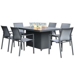 Nova Garden Furniture Milano Grey Frame 6 Seat Rectangular Dining Set with Firepit Nova Garden Furniture Milano Grey Frame 6 Seat Rectangular Dining Set with Firepit