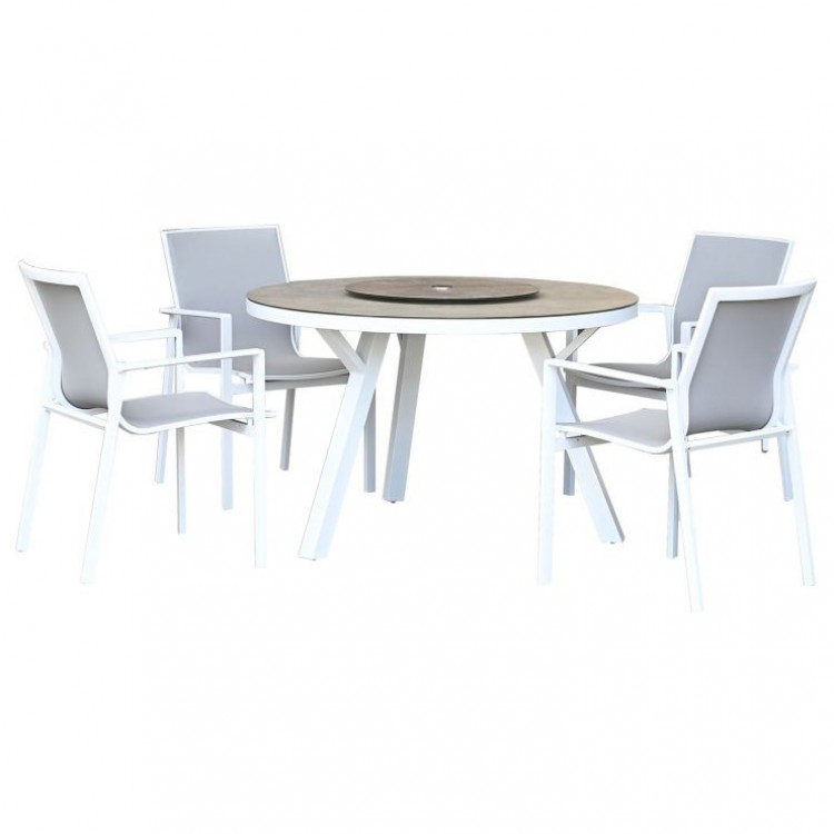 Nova Garden Furniture Milano White Frame 4 Seat Round Dining Set