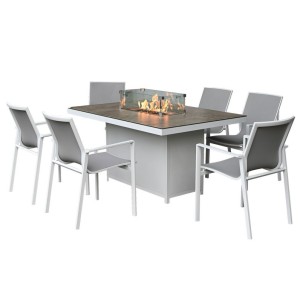 Nova Garden Furniture Milano White Frame 6 Seat Rectangular Dining Set with Firepit Nova Garden Furniture Milano White Frame 6 Seat Rectangular Dining Set with Firepit