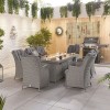 Nova Garden Furniture Thalia White Wash Rattan 8 Seat Rectangular Dining Set with Fire Pit Table