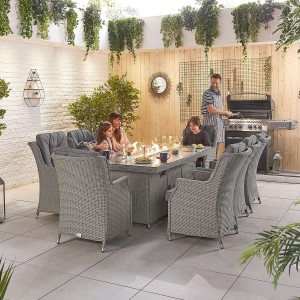 Nova Garden Furniture Thalia White Wash Rattan 8 Seat Rectangular Dining Set with Fire Pit Table