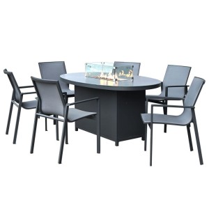 Nova Garden Furniture Milano Grey Frame 6 Seat Oval Dining Set with Firepit Nova Garden Furniture Milano Grey Frame 6 Seat Oval Dining Set with Firepit