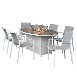 Nova Garden Furniture Milano White Frame 6 Seat Oval Dining Set with Firepit Nova Garden Furniture Milano White Frame 6 Seat Oval Dining Set with Firepit