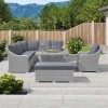 Nova Garden Furniture Harper White Wash Rattan Deluxe Corner Dining Set with Fire Pit Table