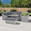 Nova Garden Furniture Harper White Wash Rattan Deluxe Corner Dining Set with Fire Pit Table