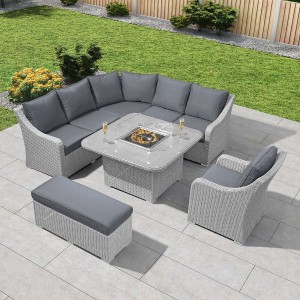 Nova Garden Furniture Harper White Wash Rattan Deluxe Corner Dining Set with Fire Pit Table Nova Garden Furniture Harper White Wash Rattan Deluxe Corner Dining Set with Fire Pit Table