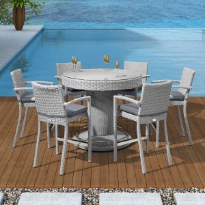Nova Garden Furniture Henley Rattan White Wash 6 Seat Round Bar Set with Parasol Hole Nova Garden Furniture Henley Rattan White Wash 6 Seat Round Bar Set with Parasol Hole