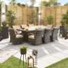 Nova Garden Furniture Olivia Brown Weave 8 Seat Rectangular Dining Set with Fire Pit