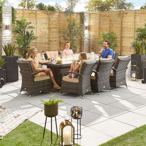 Nova Garden Furniture Olivia Brown Weave 8 Seat Rectangular Dining Set with Fire Pit Nova Garden Furniture Olivia Brown Weave 8 Seat Rectangular Dining Set with Fire Pit