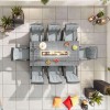 Nova Garden Furniture Olivia Grey Weave 8 Seat Rectangular Dining Set with Fire Pit