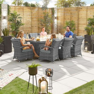 Nova Garden Furniture Olivia Grey Weave 8 Seat Rectangular Dining Set with Fire Pit Nova Garden Furniture Olivia Grey Weave 8 Seat Rectangular Dining Set with Fire Pit