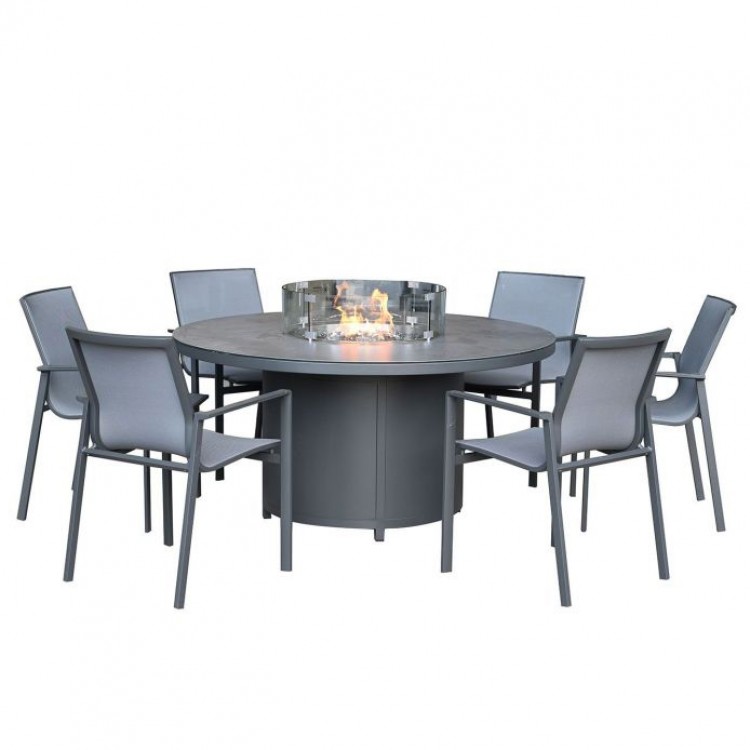 Nova Garden Furniture Milano Grey Frame 6 Seat Round Dining Set with Firepit
