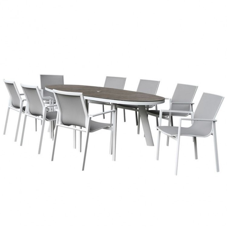 Nova Garden Furniture Milano White Frame 8 Seat Oval Dining Set
