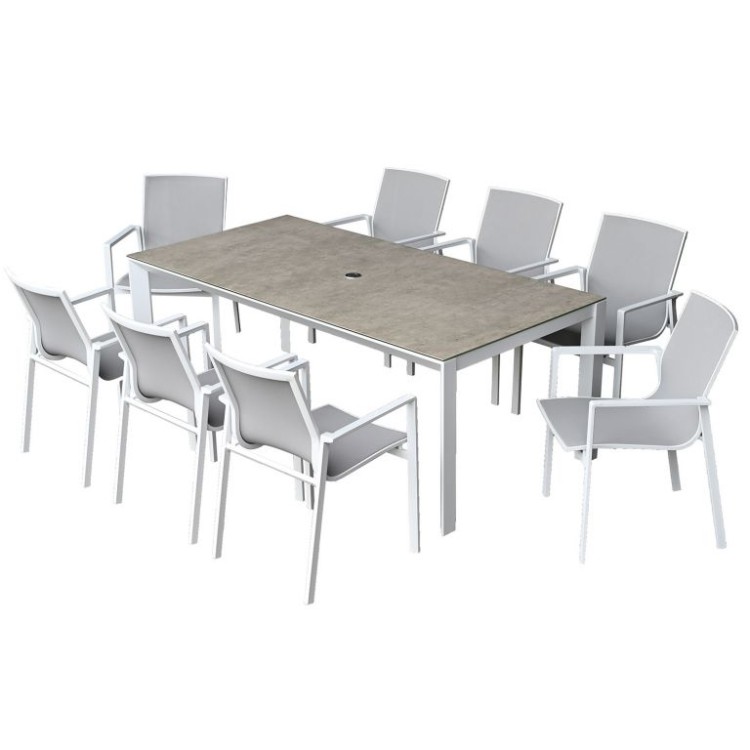 Nova Garden Furniture Milano White Frame 8 Seat Rectangular Dining Set