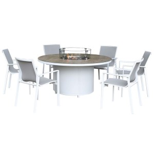 Nova Garden Furniture Milano White Frame 6 Seat Round Dining Set with Firepit Nova Garden Furniture Milano White Frame 6 Seat Round Dining Set with Firepit
