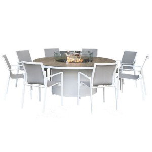 Nova Garden Furniture Milano White Frame 8 Seat Round Dining Set with Firepit Nova Garden Furniture Milano White Frame 8 Seat Round Dining Set with Firepit