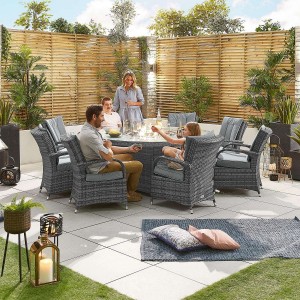 Nova Garden Furniture Olivia Grey Weave 8 Seat Round Dining Set with Fire Pit Nova Garden Furniture Olivia Grey Weave 8 Seat Round Dining Set with Fire Pit