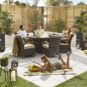 Nova Garden Furniture Olivia Brown Weave 6 Seat Oval Dining Set with Fire Pit Nova Garden Furniture Olivia Brown Weave 6 Seat Oval Dining Set with Fire Pit