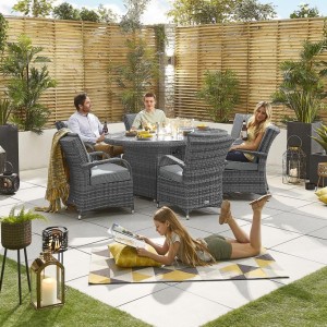 Nova Garden Furniture Olivia Grey Weave 6 Seat Oval Dining Set with Fire Pit Nova Garden Furniture Olivia Grey Weave 6 Seat Oval Dining Set with Fire Pit