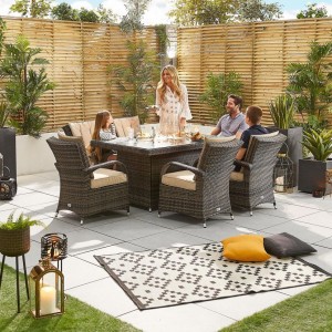 Nova Garden Furniture Olivia Brown Weave 6 Seat Rectangular Dining Set with Fire Pit Nova Garden Furniture Olivia Brown Weave 6 Seat Rectangular Dining Set with Fire Pit