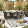 Nova Garden Furniture Olivia Brown Weave 6 Seat Rectangular Dining Set with Fire Pit