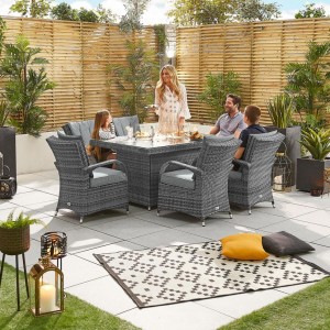Nova Garden Furniture Olivia Grey Weave 6 Seat Rectangular Dining Set with Fire Pit Nova Garden Furniture Olivia Grey Weave 6 Seat Rectangular Dining Set with Fire Pit