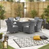 Nova Garden Furniture Olivia Grey Weave 6 Seat Rectangular Dining Set with Fire Pit