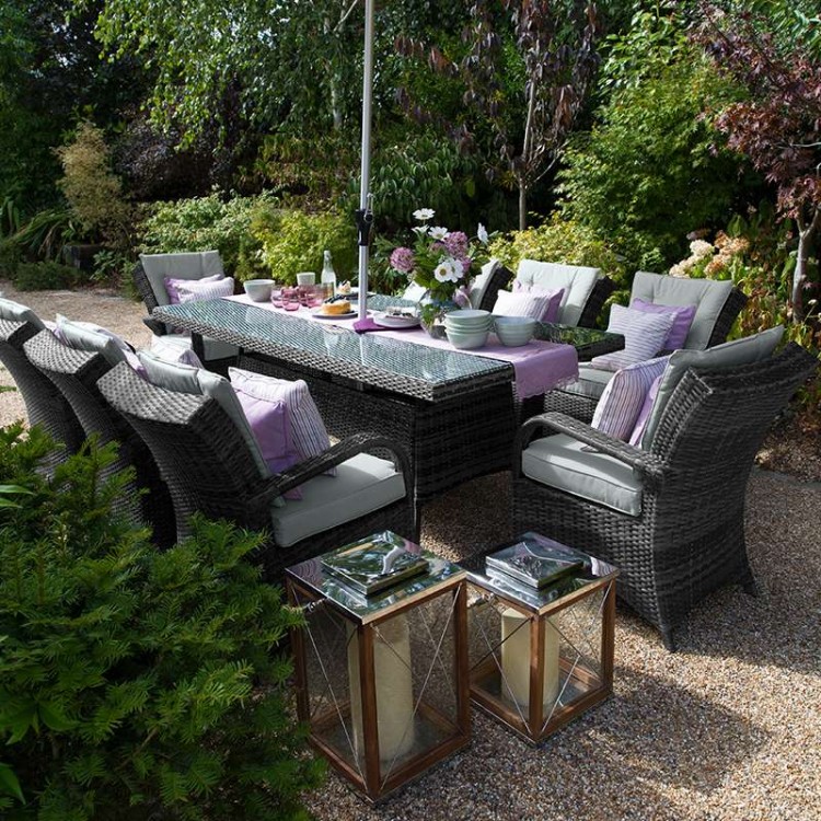 Nova Garden Furniture Olivia Grey Weave 8 Seat Rectangular Dining Set