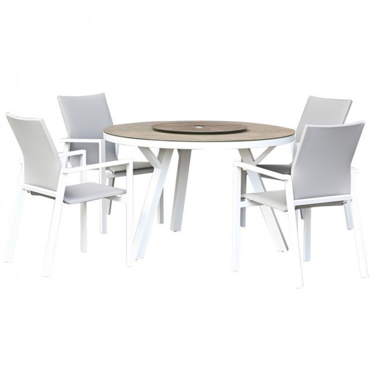 Nova Garden Furniture Roma White Frame 4 Seat Round Dining Set