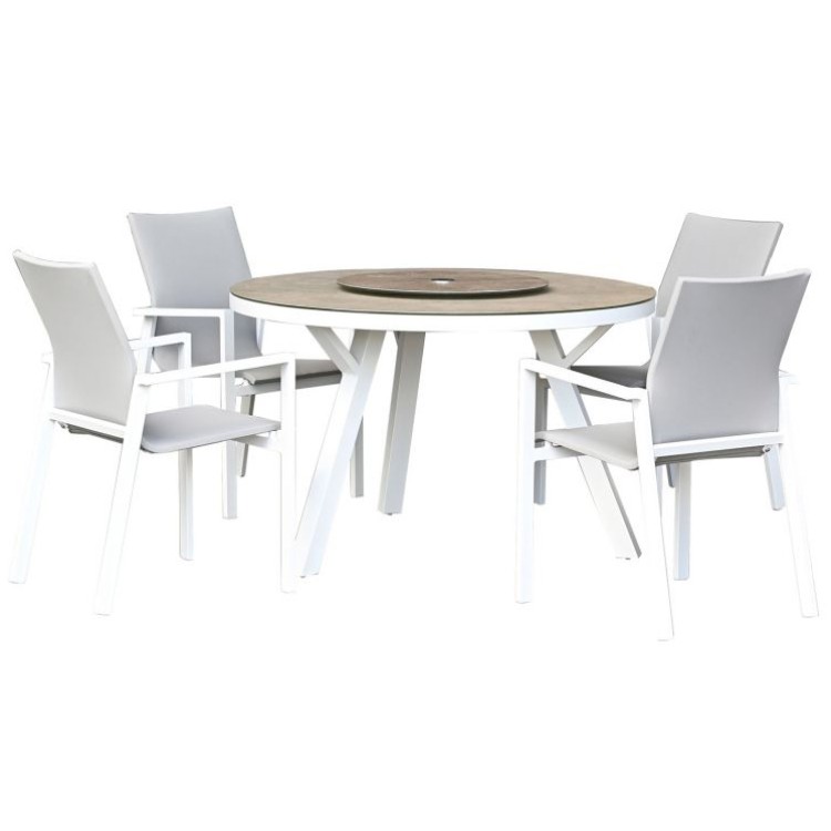 Nova Garden Furniture Roma White Frame 4 Seat Round Dining Set