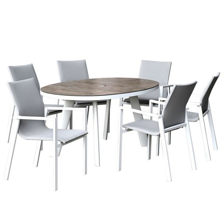 Nova Garden Furniture Roma White Frame 6 Seat Oval Dining Set