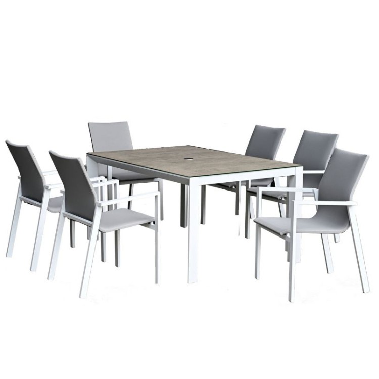 Nova Garden Furniture Roma White Frame 6 Seat Rectangular Dining Set