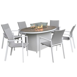 Nova Garden Furniture Roma White Frame 6 Seat Oval Dining Set with Firepit Nova Garden Furniture Roma White Frame 6 Seat Oval Dining Set with Firepit