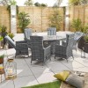 Nova Garden Furniture Ruxley Grey Weave 6 Seat Oval Dining Set with Fire Pit