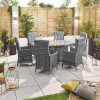Nova Garden Furniture Ruxley Grey Weave 6 Seat Oval Dining Set with Fire Pit