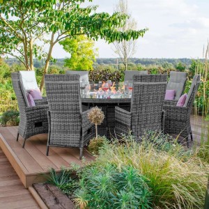 Nova Garden Furniture Ruxley Grey Weave 8 Seat Round Dining Set with Fire Pit Nova Garden Furniture Ruxley Grey Weave 8 Seat Round Dining Set with Fire Pit