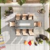 Nova Garden Furniture Ruxley Brown Weave 8 Seat Rectangular Dining Set with Fire Pit