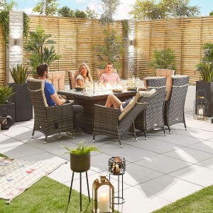 Nova Garden Furniture Ruxley Brown Weave 8 Seat Rectangular Dining Set with Fire Pit