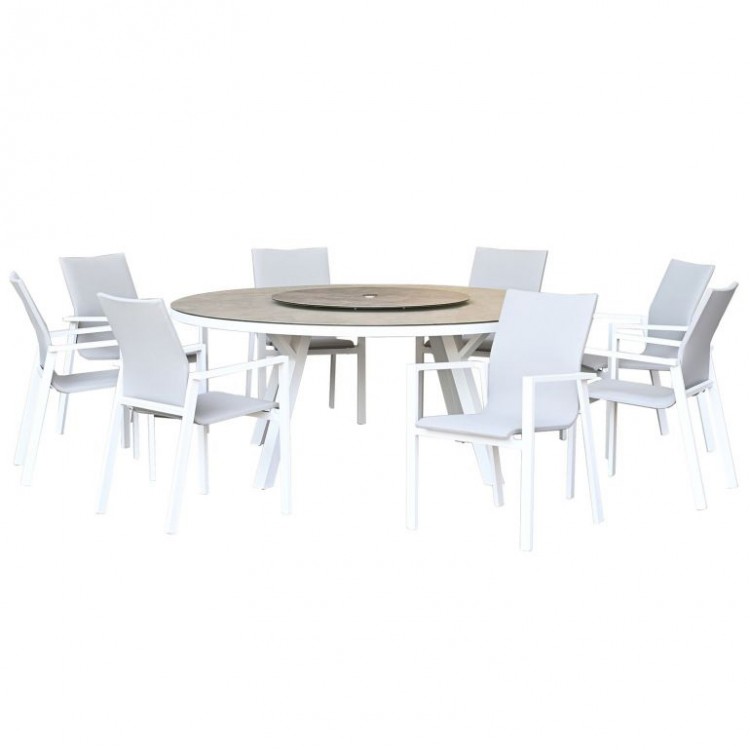 Nova Garden Furniture Roma White Frame 8 Seat Round Dining Set