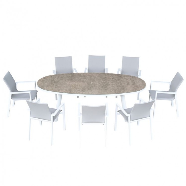 Nova Garden Furniture Roma White Frame 8 Seat Oval Dining Set