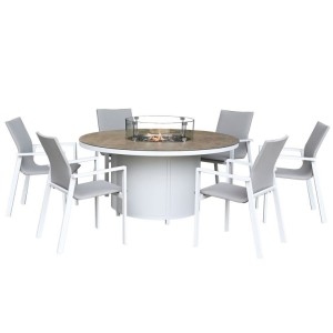 Nova Garden Furniture Roma White Frame 6 Seat Round Dining Set with Firepit Nova Garden Furniture Roma White Frame 6 Seat Round Dining Set with Firepit