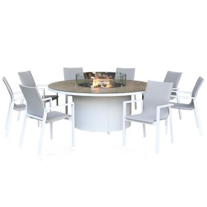 Nova Garden Furniture Roma White Frame 8 Seat Round Dining Set with Firepit Nova Garden Furniture Roma White Frame 8 Seat Round Dining Set with Firepit