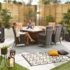 Nova Garden Furniture Ruxley Brown Weave 6 Seat Rectangular Dining Set with Fire Pit