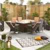 Nova Garden Furniture Ruxley Brown Weave 6 Seat Rectangular Dining Set with Fire Pit