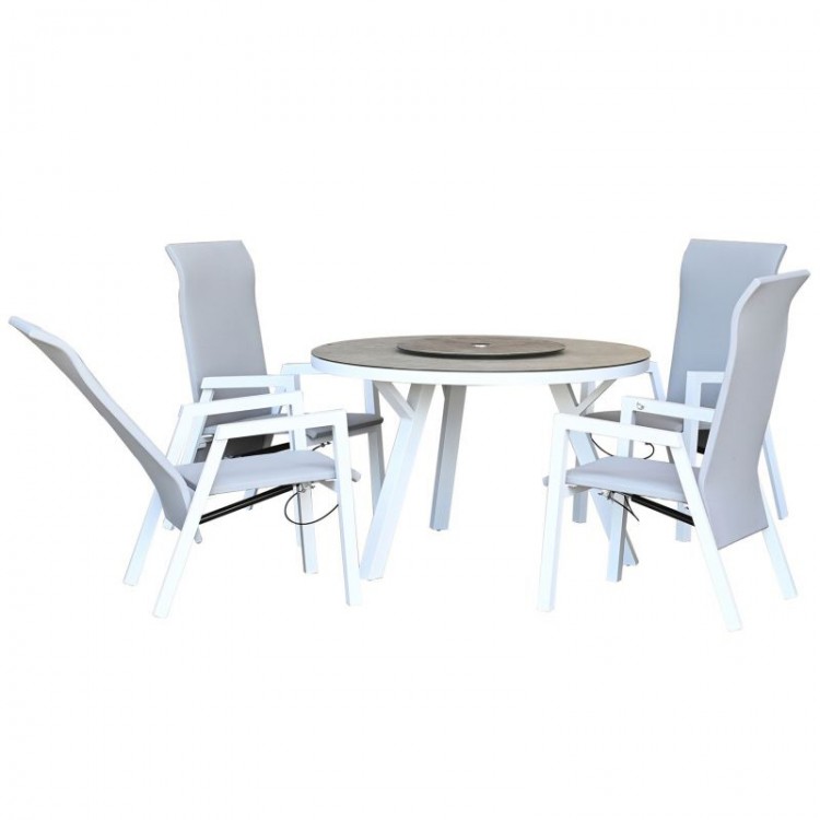 Nova Garden Furniture Venice White Frame 4 Seat Round Dining Set
